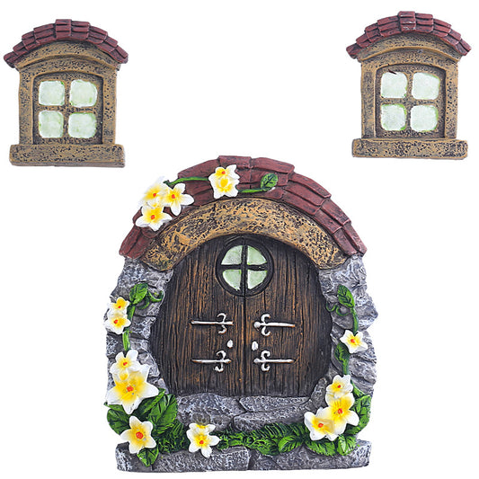 Glow in the dark Flower Fairy Garden Door and Windows Miniature Fairy Garden Kit for Indoor & Outdoor Display