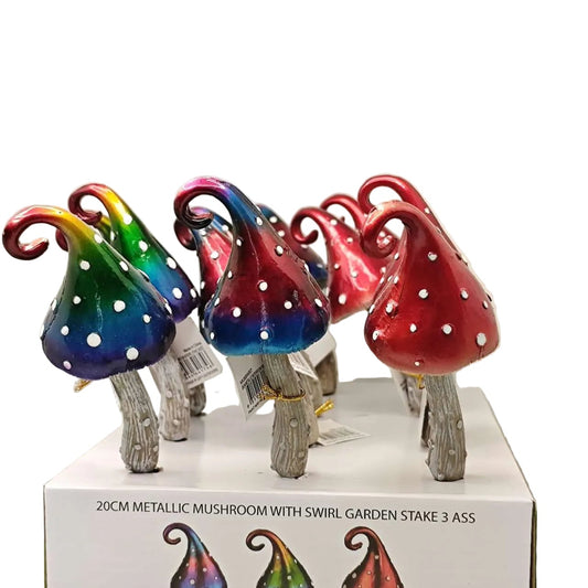 Fairy Garden Accessories Metallic Mushroom with Swirl Garden Stake