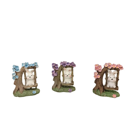 Fairy Garden Accessories Animal Bunny Rabbit in swing Figurine