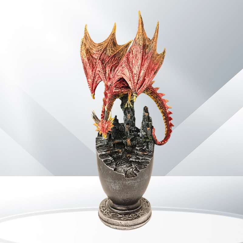 Mystical Red Resin Dragon Figure Statue Home & Office Decor indoor outdoor decor