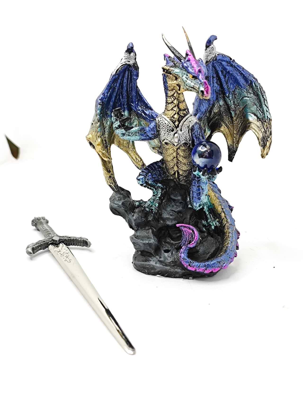 Fantasy Dragon with Sword Dragon Figure Statue Home Office Decor indoor outdoor