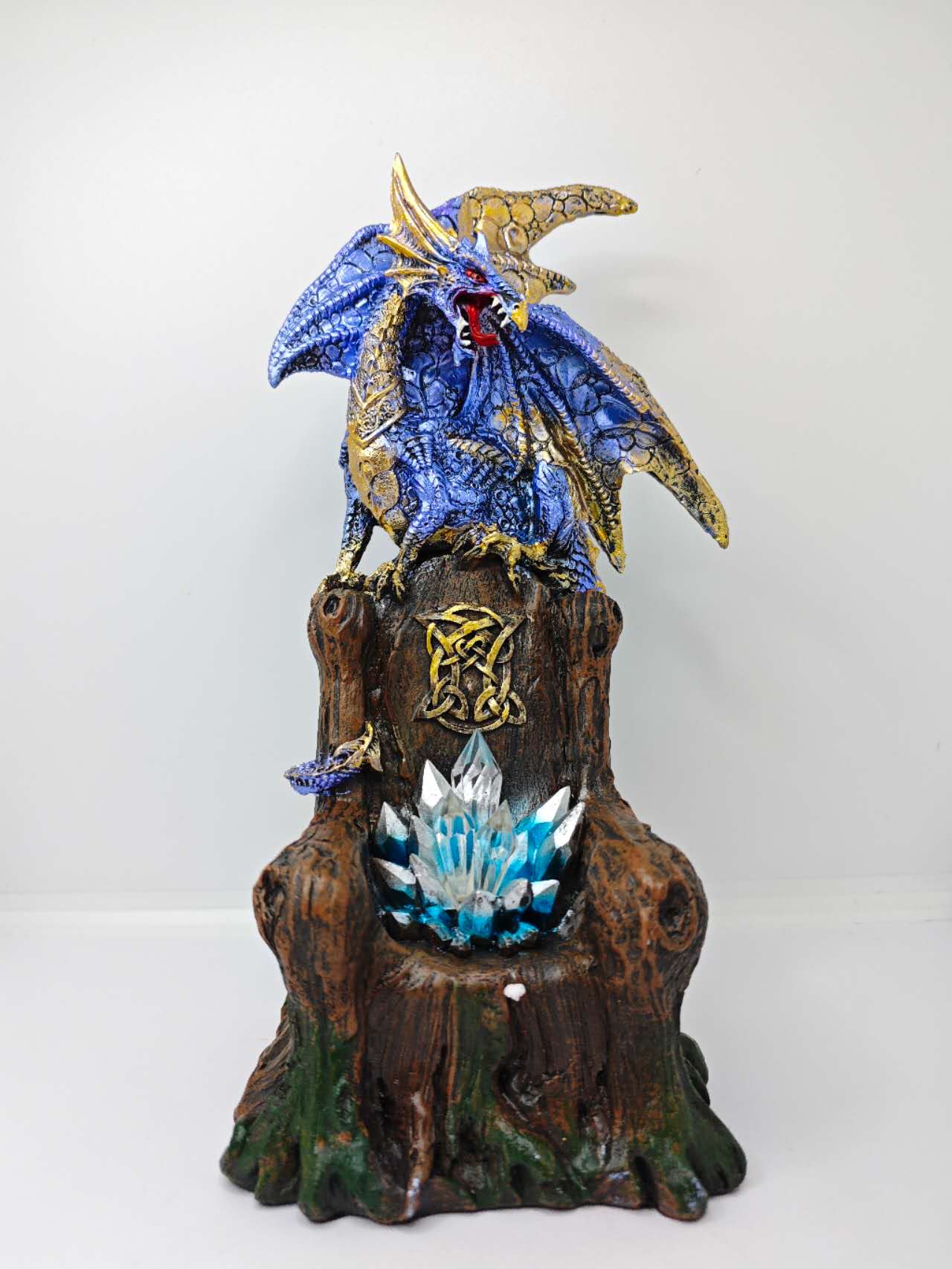 LED Blue Dragon on Crystal Throne Figure Statue Home Office Decor indoor