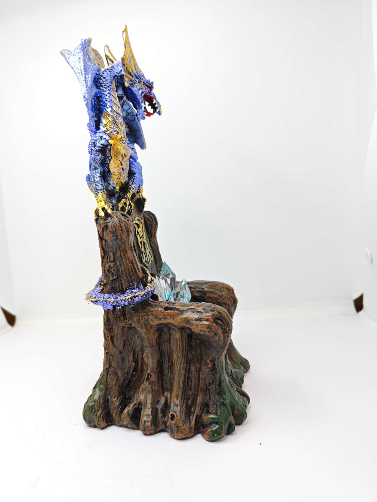 LED Blue Dragon on Crystal Throne Figure Statue Home Office Decor indoor