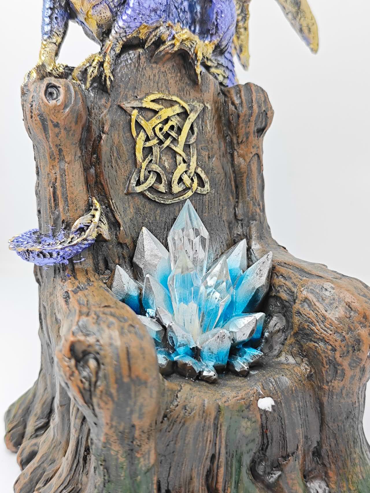 LED Blue Dragon on Crystal Throne Figure Statue Home Office Decor indoor