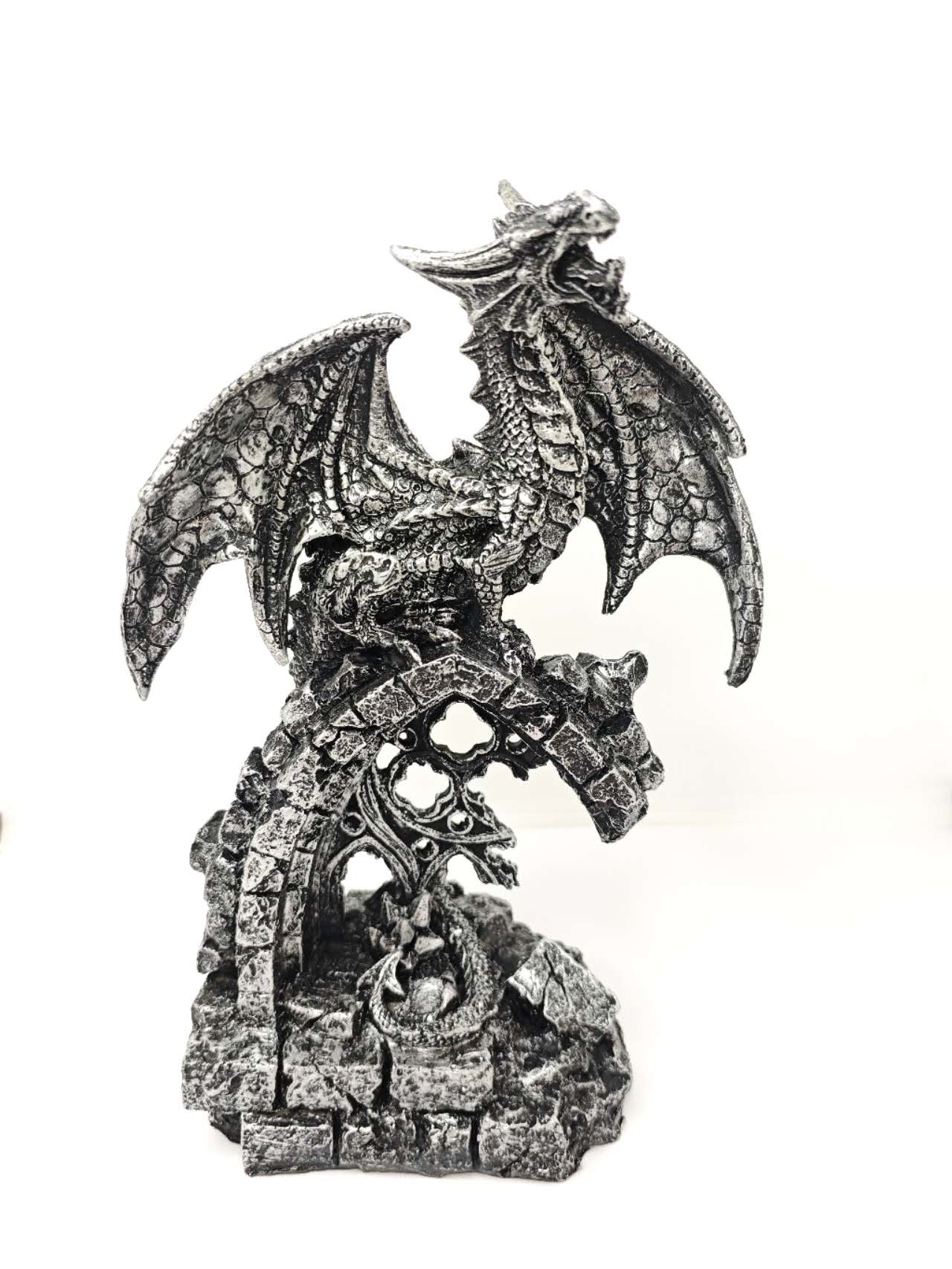 Gothic Stone Dragon Statue Medieval Ruins Fantasy Figurine Indoor Outdoor Decor