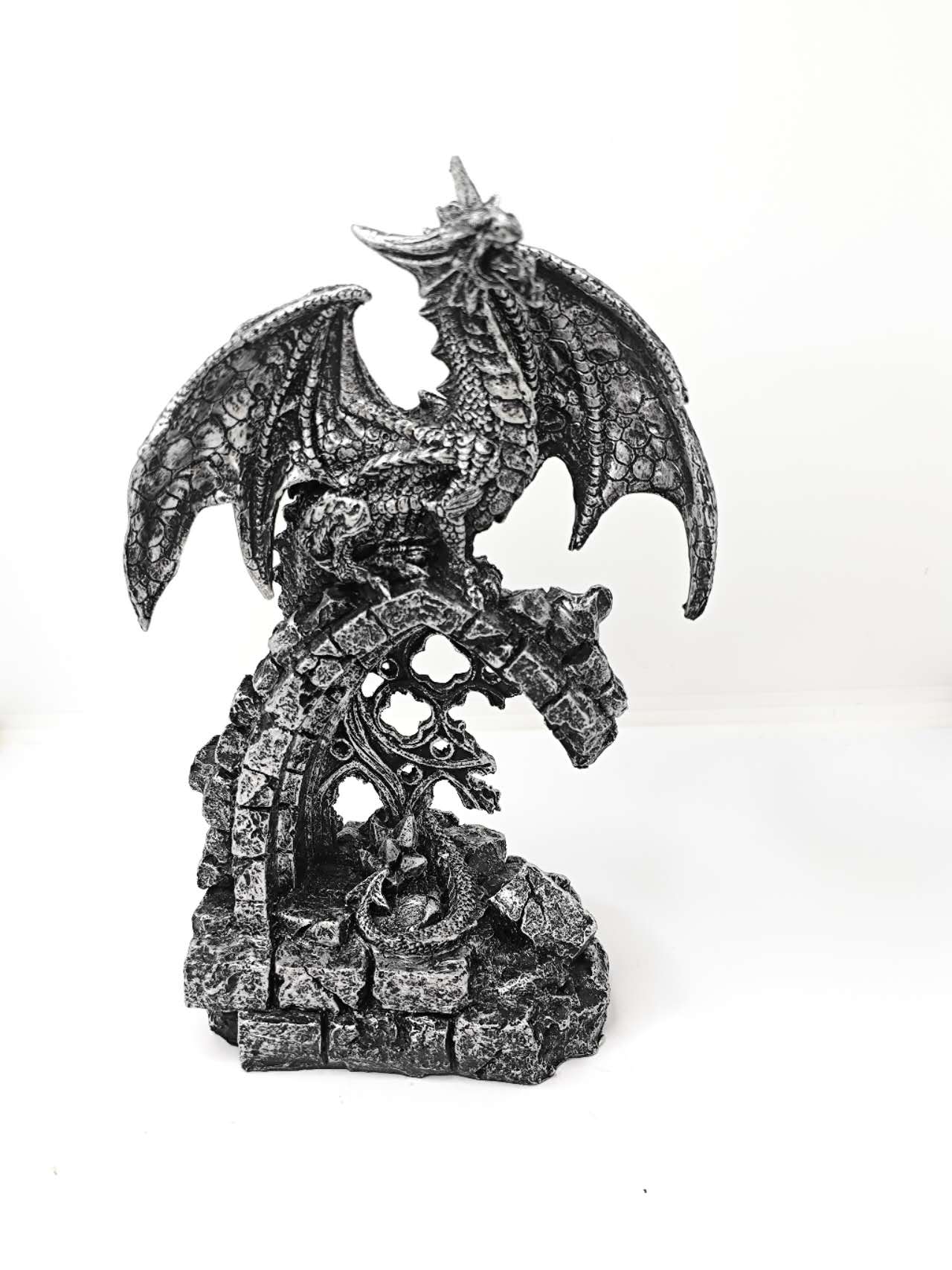 Gothic Stone Dragon Statue Medieval Ruins Fantasy Figurine Indoor Outdoor Decor