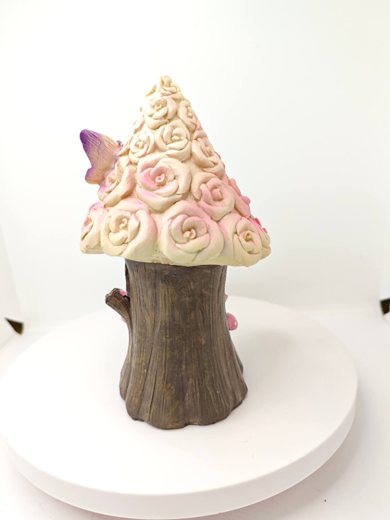 Fairy Garden Tree Trunk House with Rose Roof Resin fairy garden Miniature