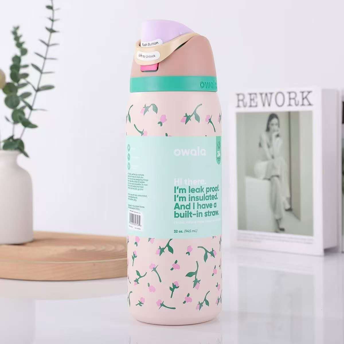 Owala Stainless Steel Water Bottle 32oz Pink Flower