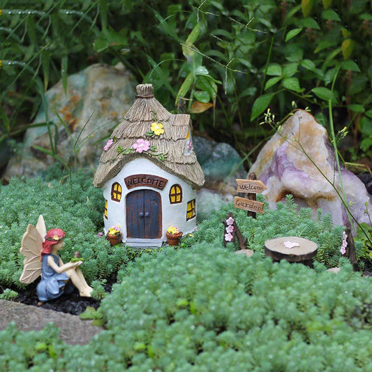 6PCS Thatch Fairy Garden Kits Fairy Garden Decorations Set