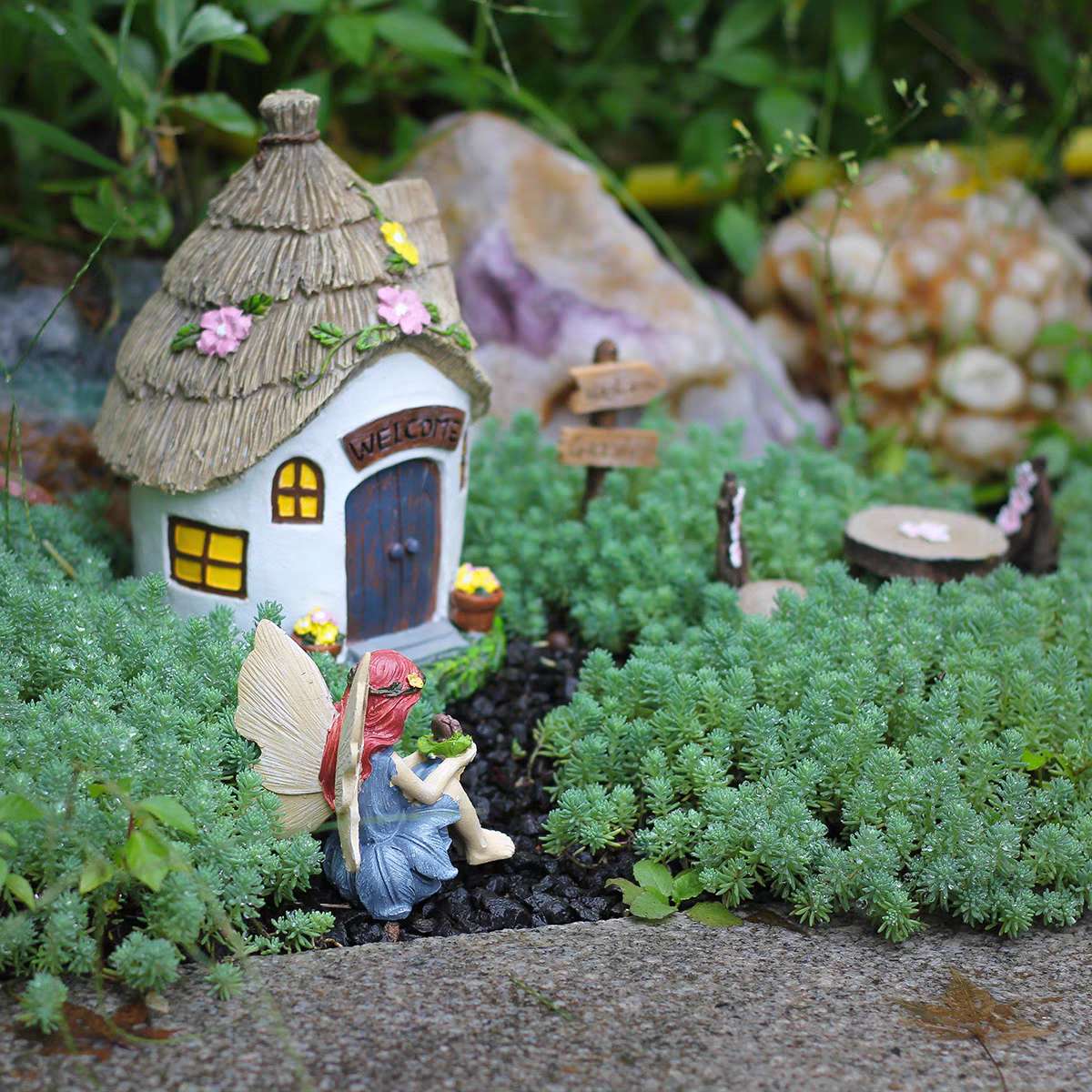 6PCS Thatch Fairy Garden Kits Fairy Garden Decorations Set