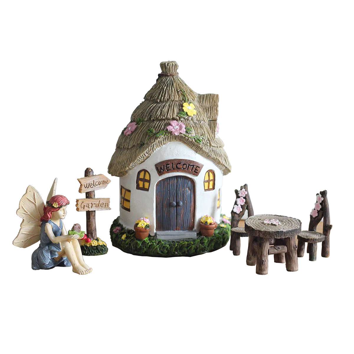 6PCS Thatch Fairy Garden Kits Fairy Garden Decorations Set