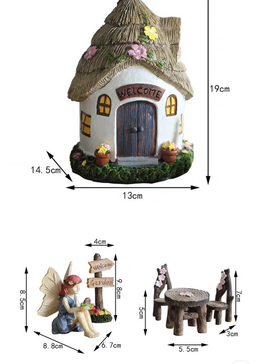 6PCS Thatch Fairy Garden Kits Fairy Garden Decorations Set