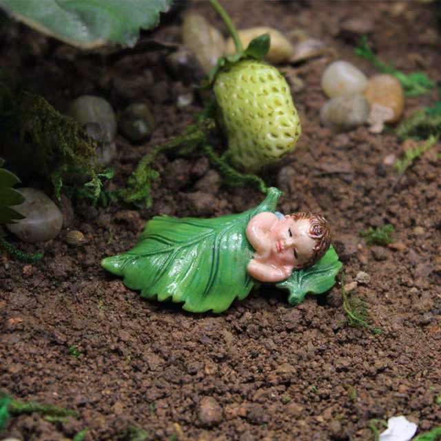 Fairy Garden Accessories Boy Sleeping On The Leaf