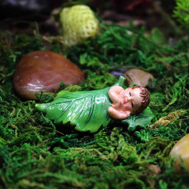 Fairy Garden Accessories Boy Sleeping On The Leaf