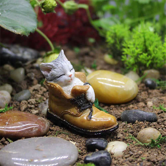 Fairy Garden Accessories Cat Sleeping In The Boot