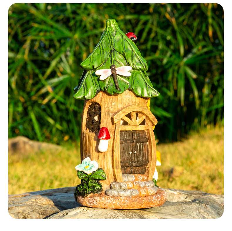 Tree House With Solar Lights Fairy House With Sunflowers