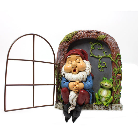 Sleeping Gnome Window Miniature Fairy Garden Accessory – Resin Decoration for Fairy Gardens & Miniature Displays