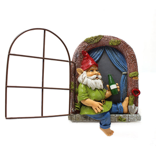 Drinking Gnomes Window Resin Decoration for Indoor & Outdoor Fairy Gardens