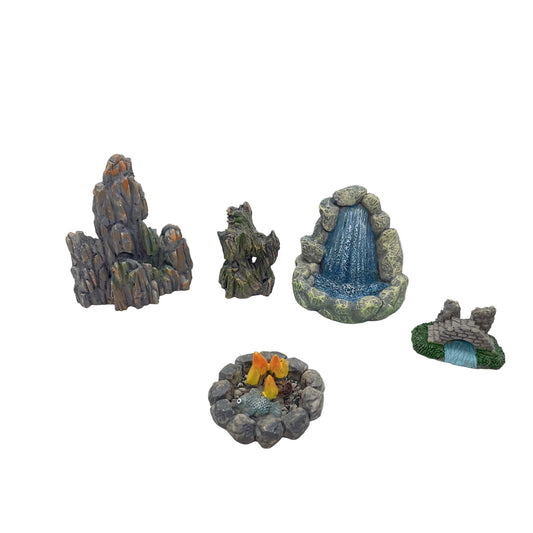 Mountain Waterfall Fire Miniature Fairy Garden Accessory – Resin Decoration for Fairy Gardens & Miniature Displays