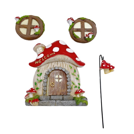 4Pcs Glow in the Dark Fairy Mushroom Door and Windows Fairy Garden Kit Miniature Fairy Garden Decoration Kit for Indoor & Outdoor Display