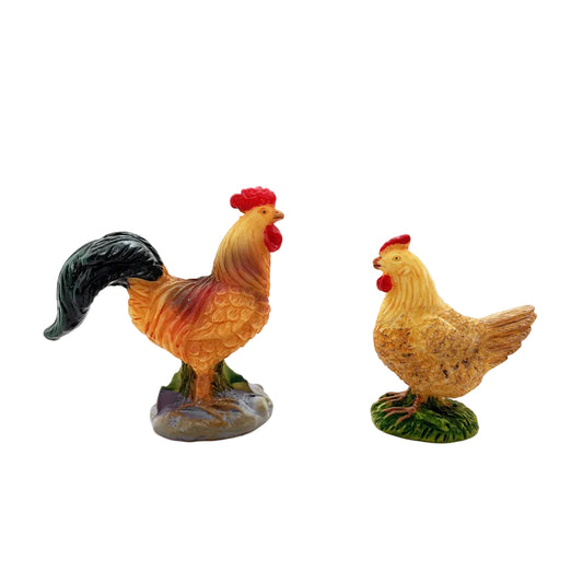 Cock Hen Miniature Fairy Garden Animal Figurine – Resin Animal Decoration for Fairy Gardens