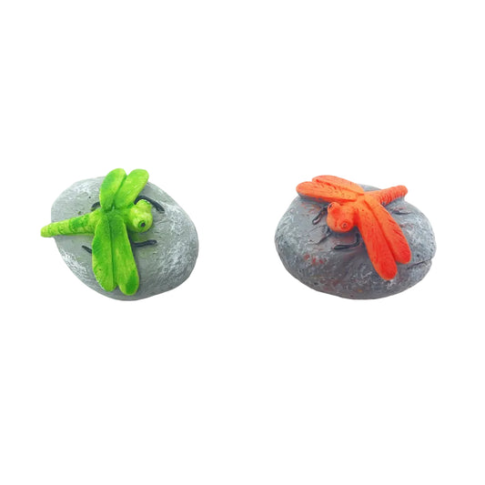 Dragonfly On the Stone Miniature Fairy Garden Accessory – Resin Decoration for Fairy Gardens