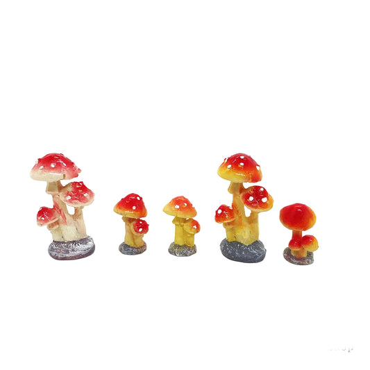 Red Mushrooms Miniature Fairy Garden Plant – Resin Mini Decoration for Fairy Gardens