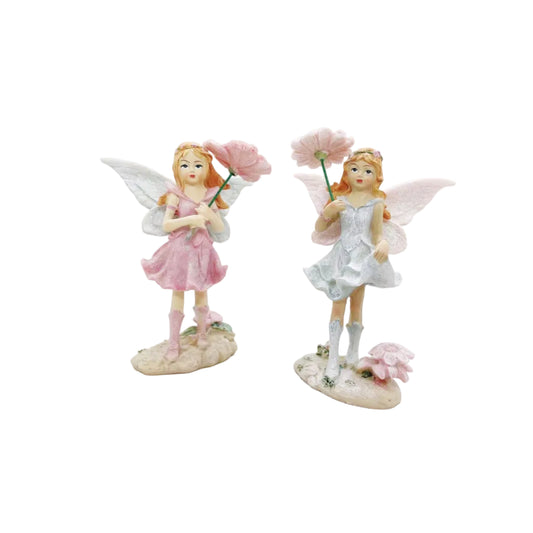 Fairy Holding A Pink Flower Fairy Garden Figurines Resin Fairy Decoration for Indoor & Outdoor Fairy Gardens