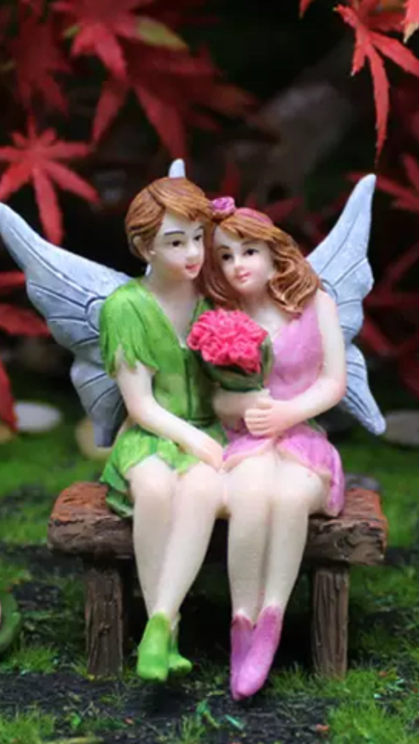 Fairy Garden Figurines Fairies sitting on the chair