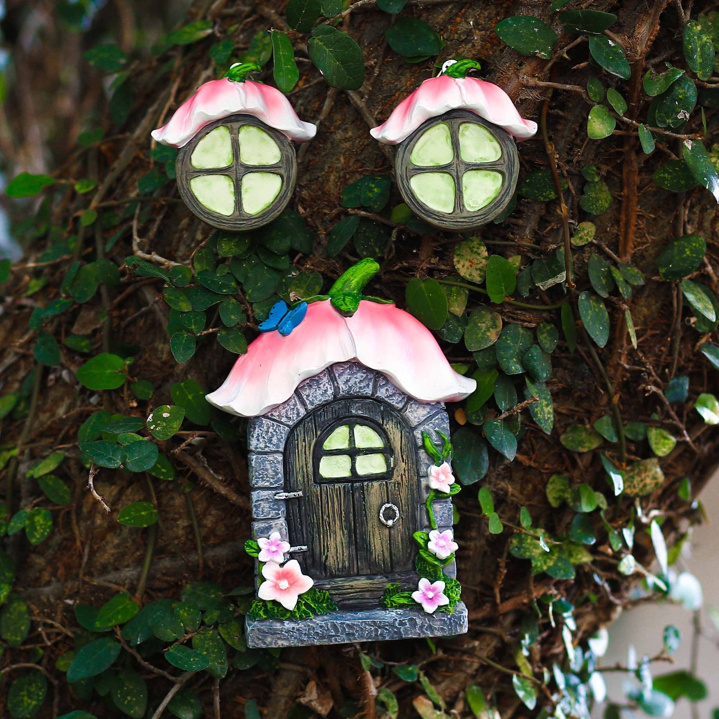 3Pcs Glow in the dark Flower Fairy Garden Door and Windows Fairy Garden Kits