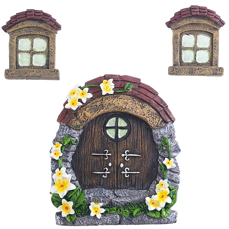 3Pcs Glow in the dark Flower Fairy Garden Door and Windows Fairy Garden Kits