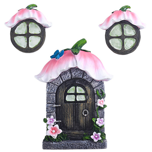 Glow in the dark Flower Fairy Garden Door and Windows Miniature Fairy Garden Kit for Indoor & Outdoor Display