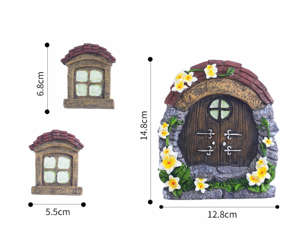 3Pcs Glow in the dark Flower Fairy Garden Door and Windows Fairy Garden Kits