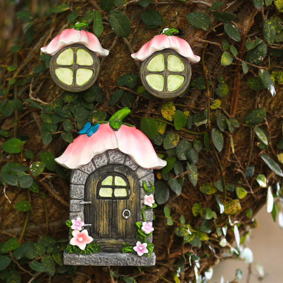 3Pcs Glow in the dark Flower Fairy Garden Door and Windows Fairy Garden Kits