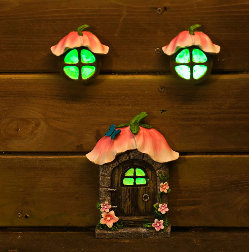 3Pcs Glow in the dark Flower Fairy Garden Door and Windows Fairy Garden Kits