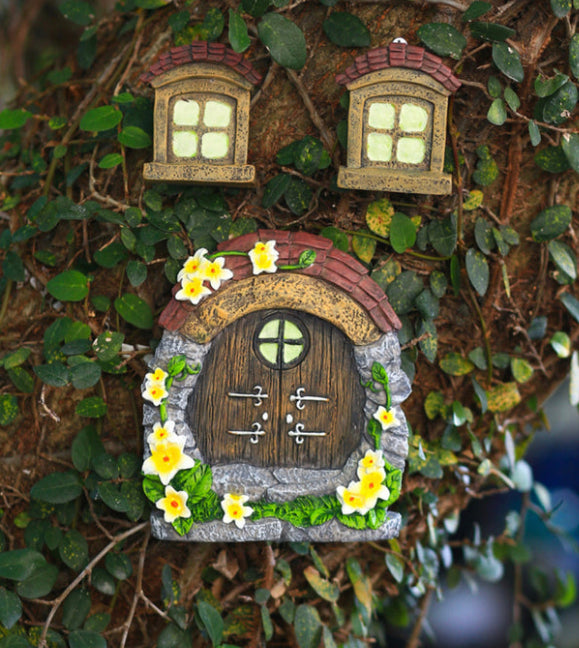 9Pcs Fairy Garden Accessories Kit Glow in the Dark Door Windows Outdoor Decor