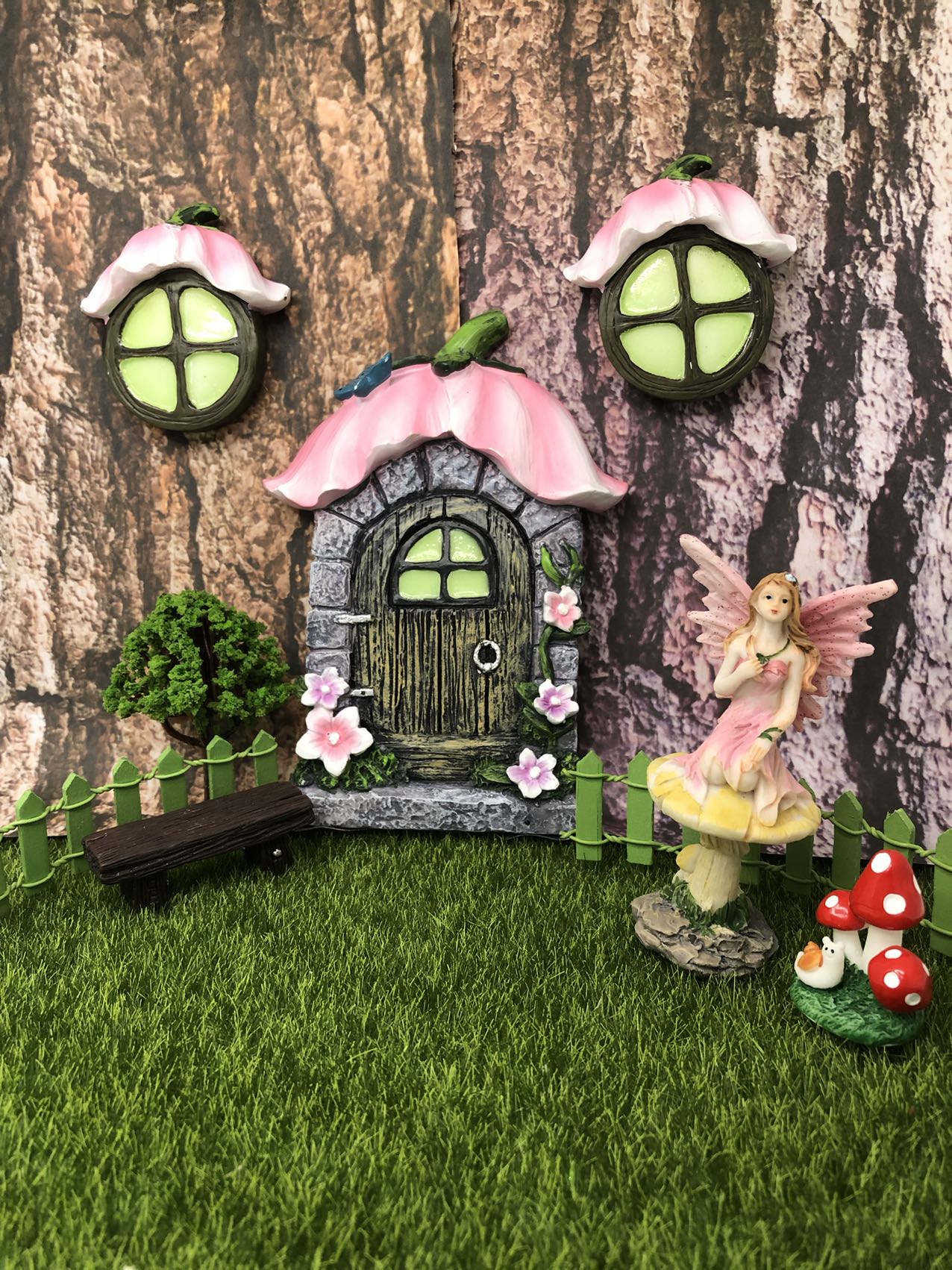 9Pcs Fairy Garden Accessories Kit Glow in the Dark Door Windows Outdoor Decor