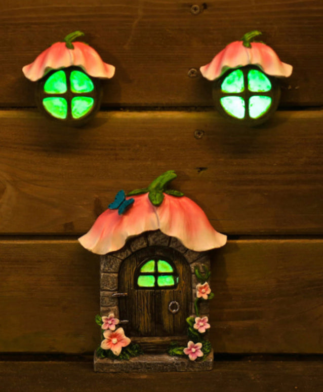 9Pcs Fairy Garden Accessories Kit Glow in the Dark Door Windows Outdoor Decor