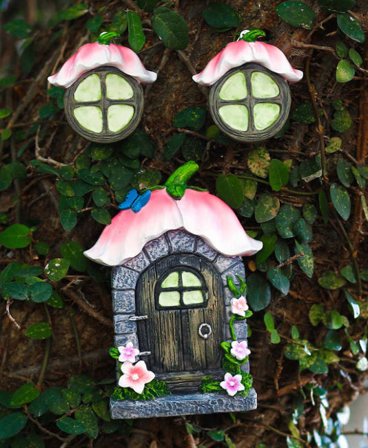 9Pcs Fairy Garden Accessories Kit Glow in the Dark Door Windows Outdoor Decor