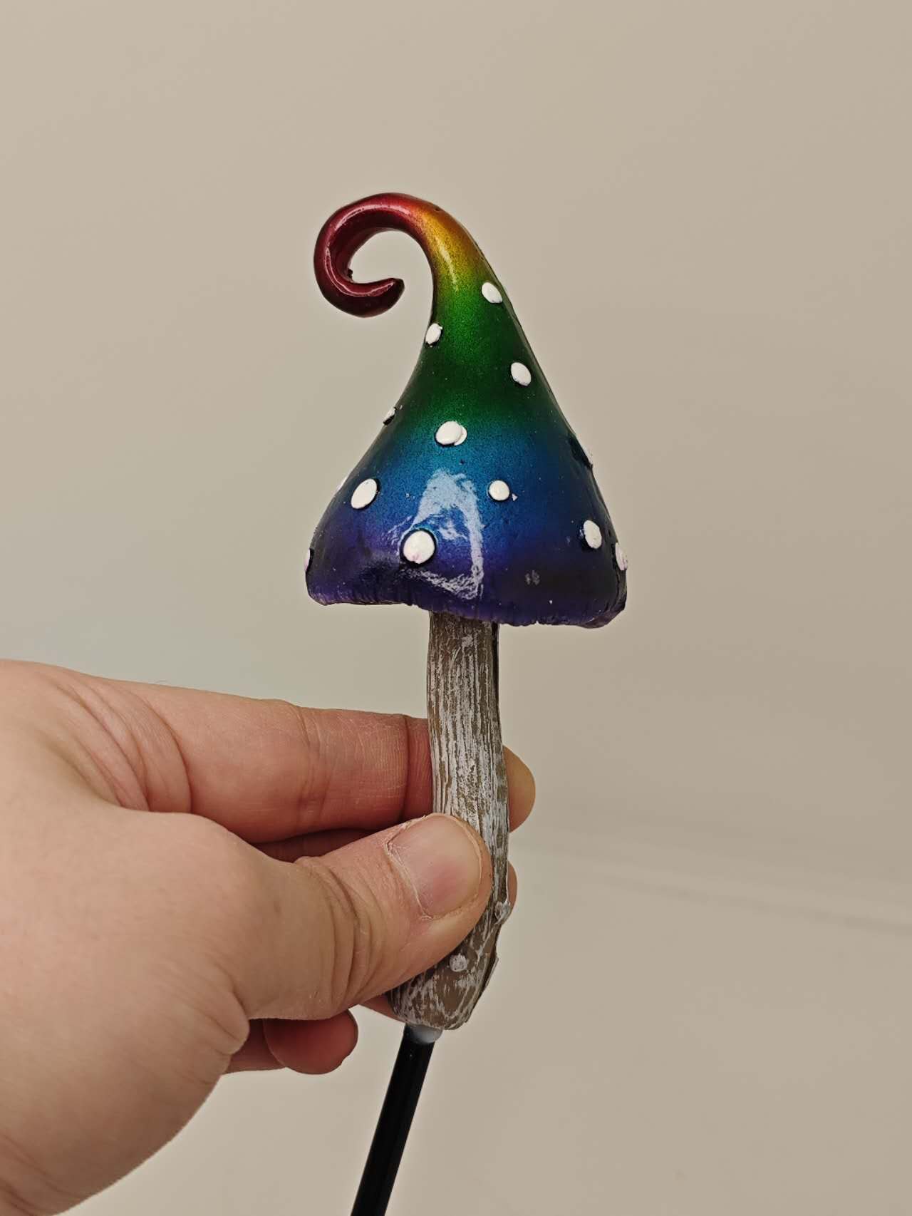 Fairy Garden Accessories Metallic Mushroom with Swirl Garden Stake