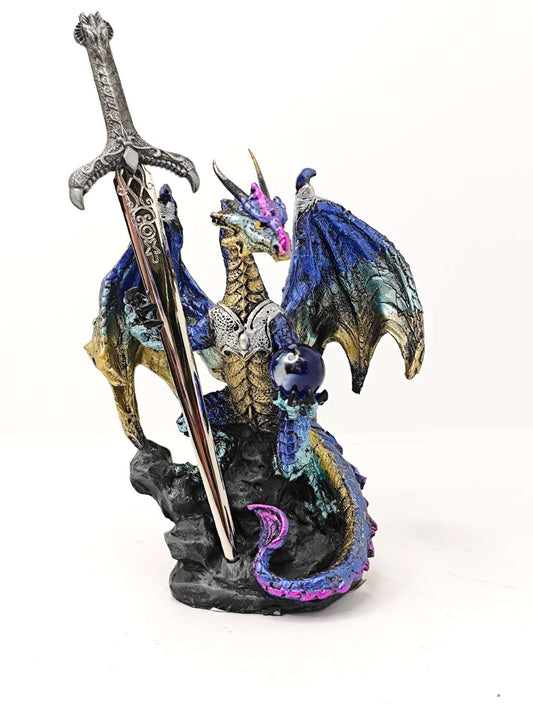 Fantasy Dragon with Sword Dragon Figure Statue Home Office Decor indoor outdoor