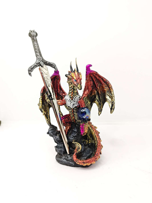 Fantasy Dragon with Sword Dragon Figure Statue Home Office Decor indoor outdoor