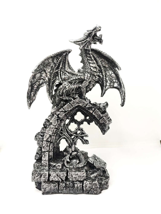 Gothic Stone Dragon Statue Medieval Ruins Fantasy Figurine Indoor Outdoor Decor