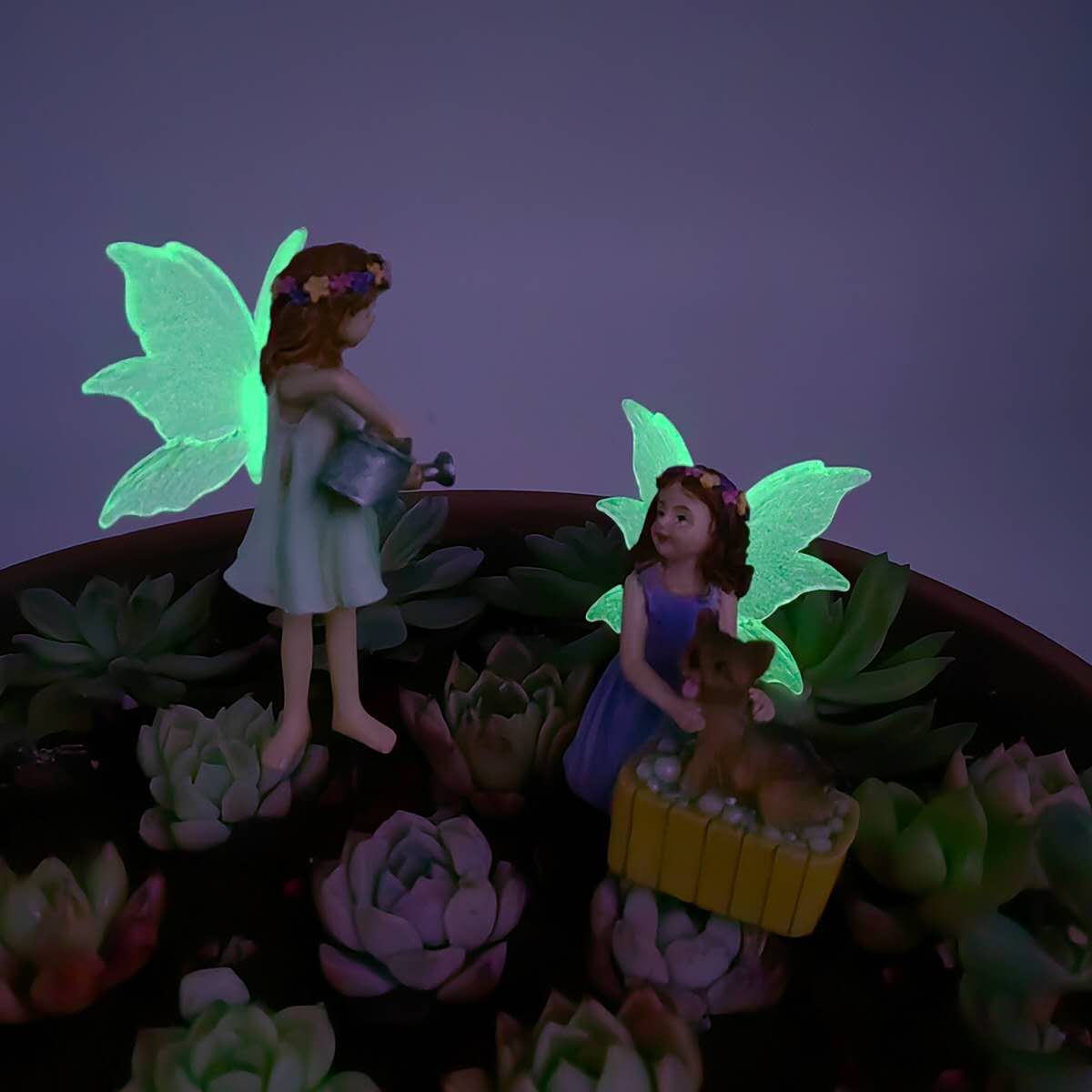 Fairy garden figurines fairy with watering can and dog