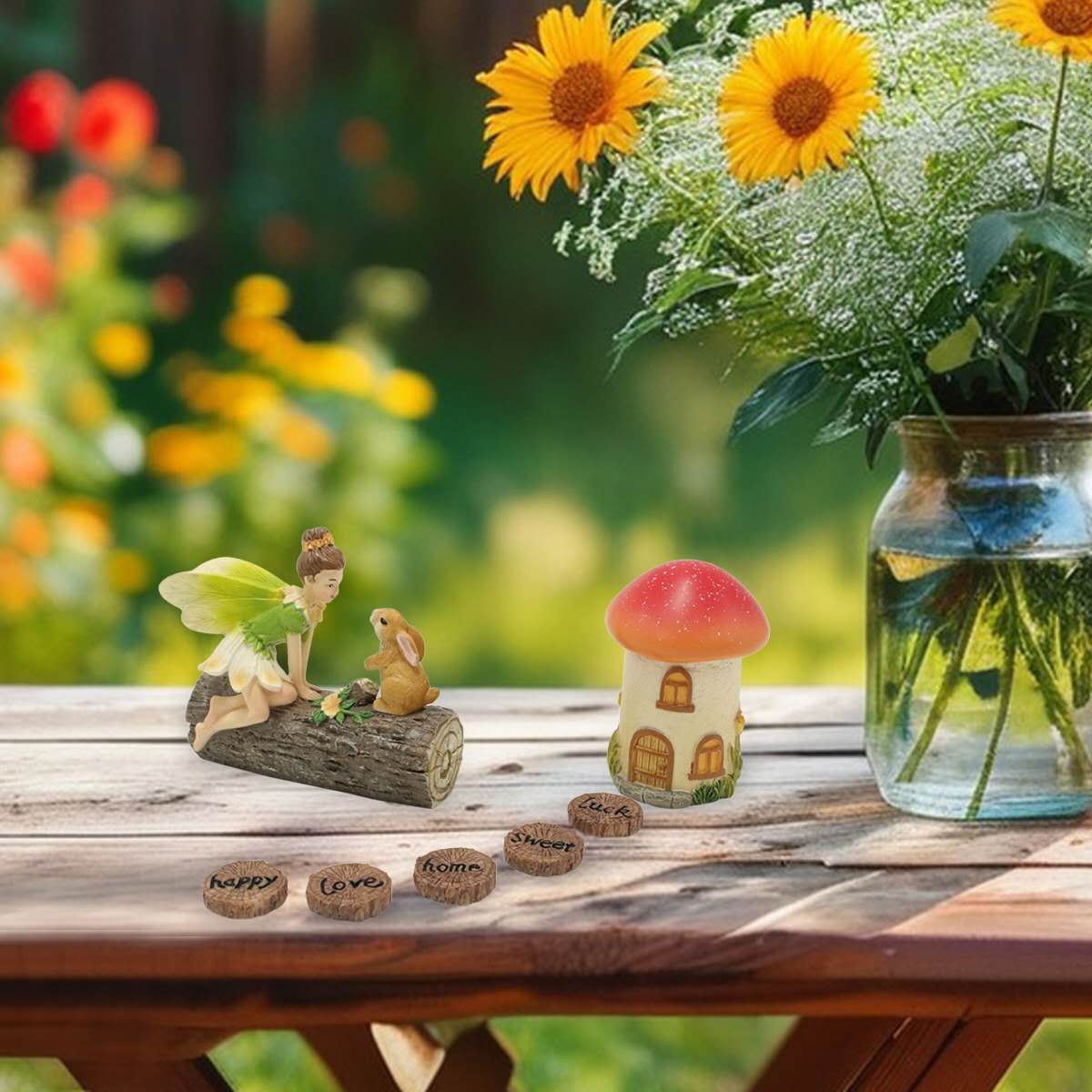 Fairy garden kits fairy with bunny mushroom house