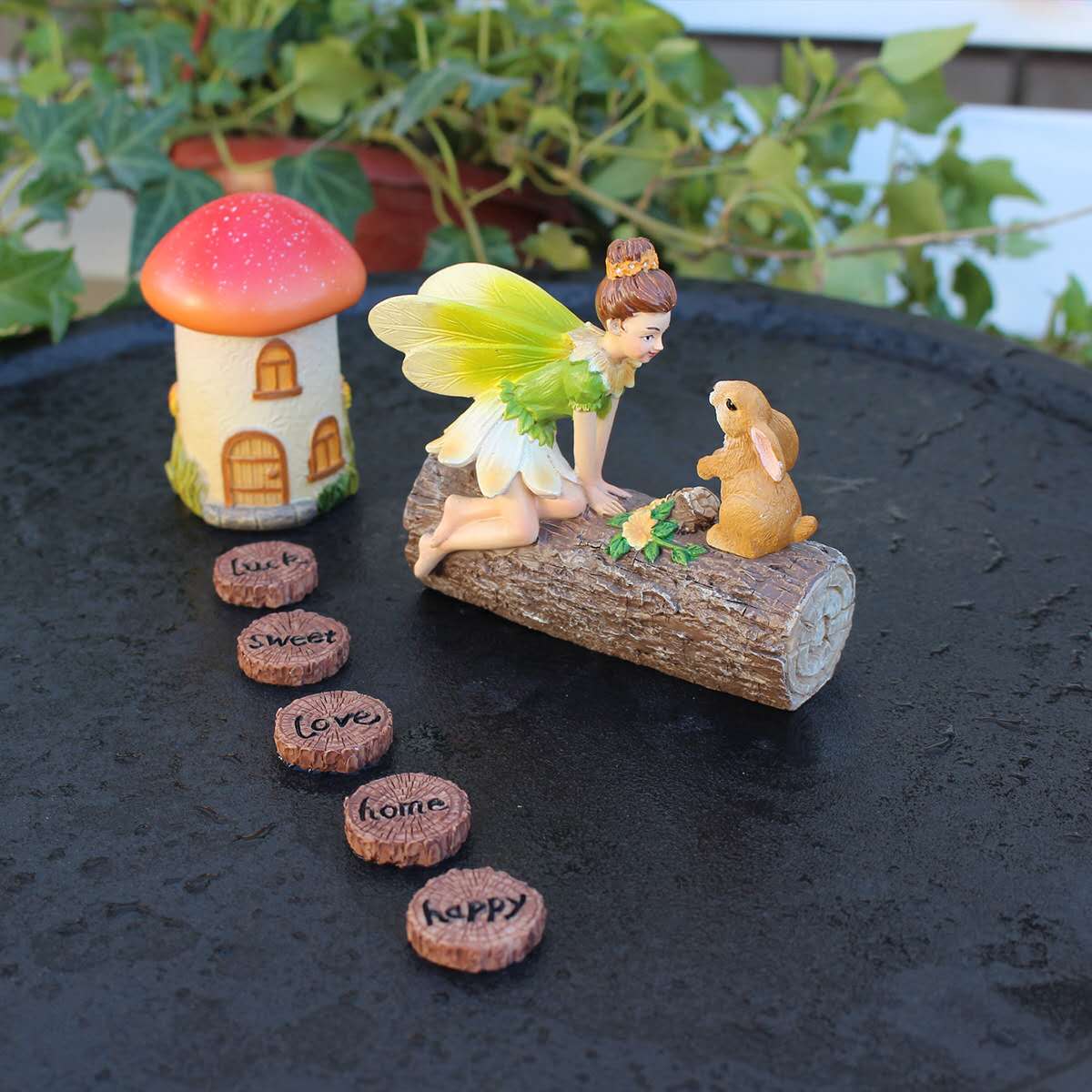 Fairy garden kits fairy with bunny mushroom house