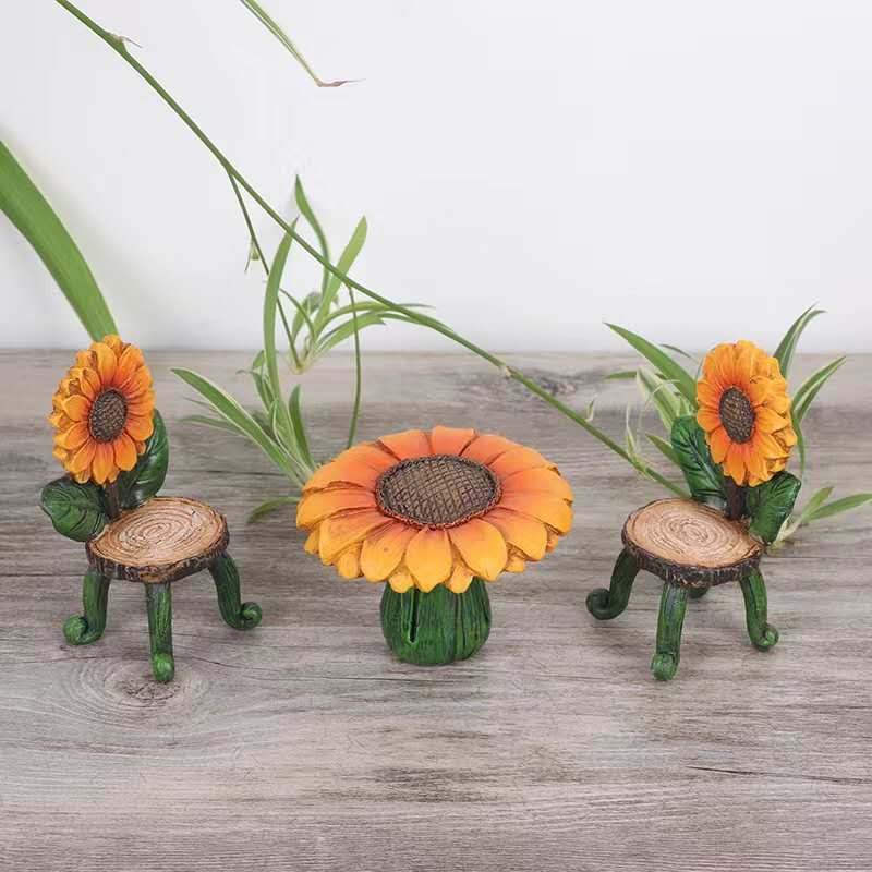 Sunflower table and chair fairy garden accessories