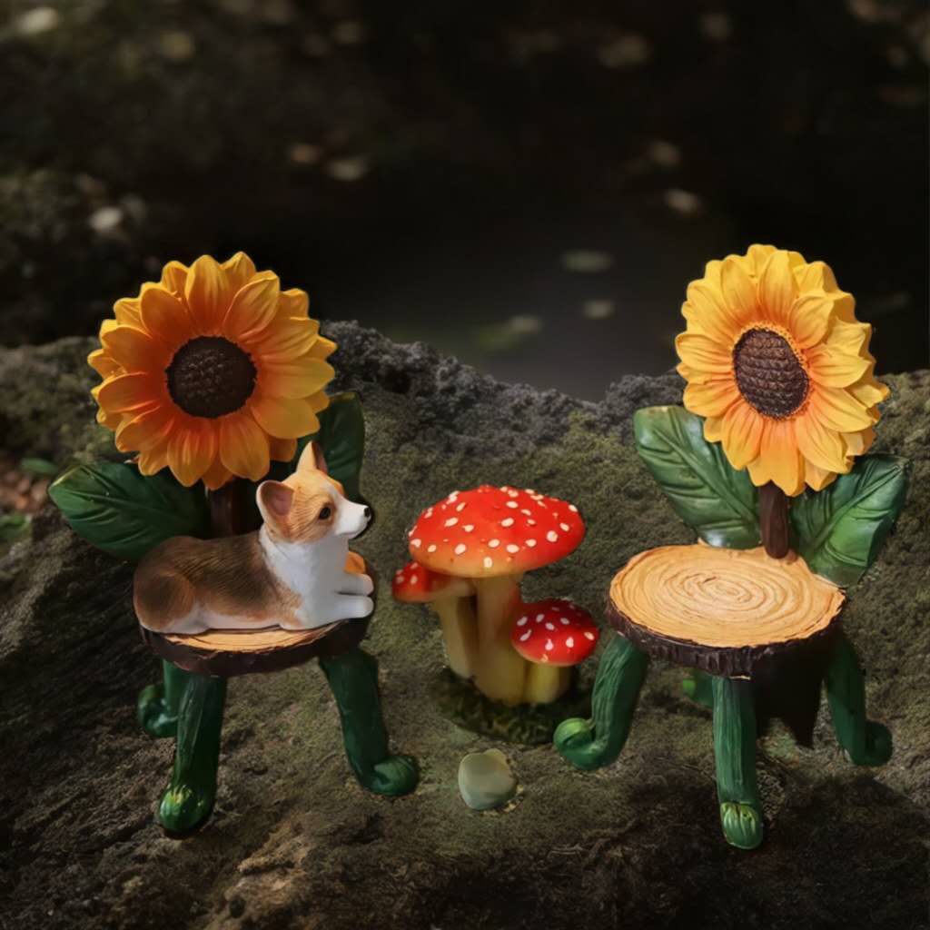 Sunflower table and chair fairy garden accessories