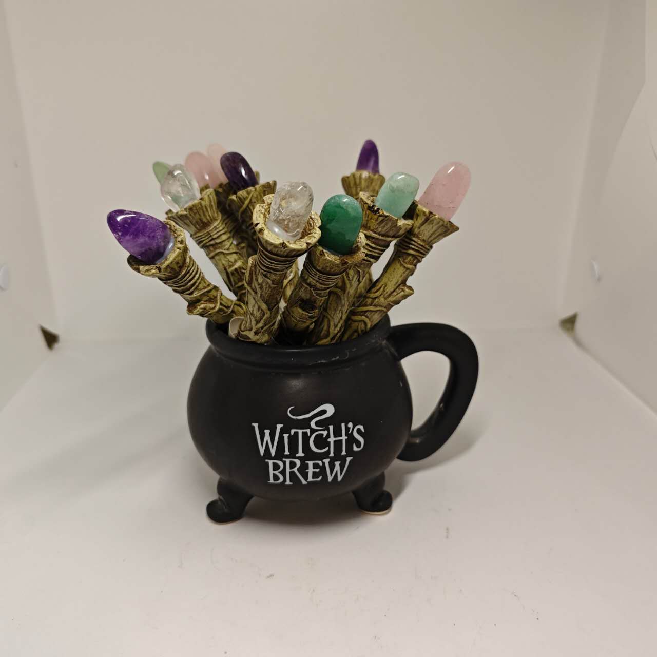 Gothic Crystal Wand Pen Witch Cauldron Pen Holder