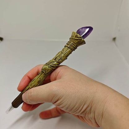 Gothic Crystal Wand Pen Witch Cauldron Pen Holder